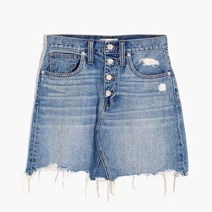 Madewell Rigid Denim Button Front Chewed Hem A-Line Mini Skirt Hughes Wash 25